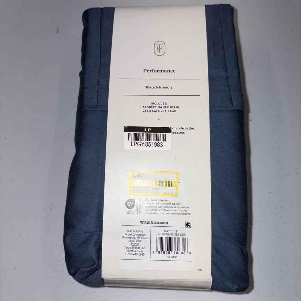 Threshold Performance 100% Cotton Sateen QUEEN Flat Sheet Blue 400 TC Smooth